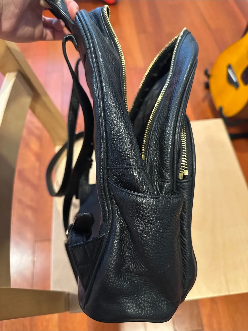 Michael Kors Black Pebbled Leather Mini Backpack with Gold Plaque